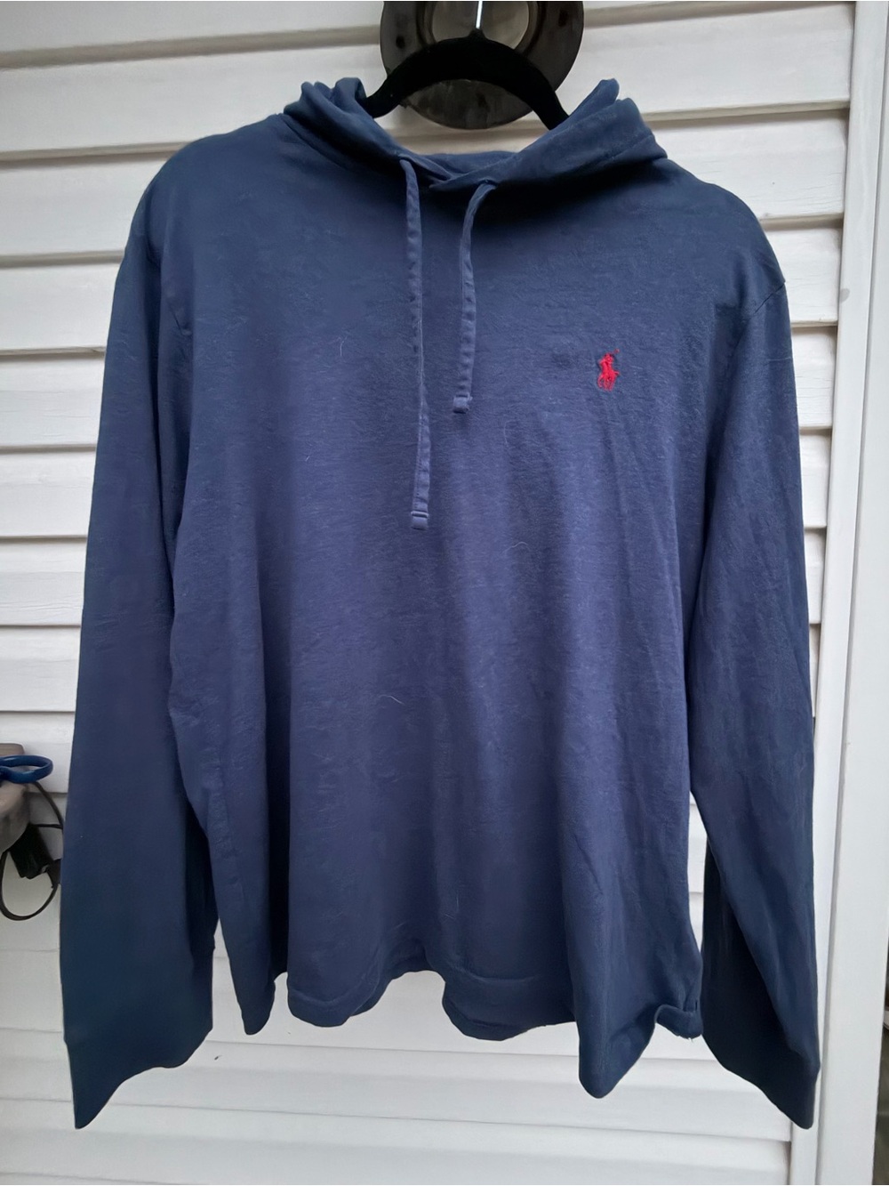 Polo Ralph Lauren Men’s M Navy Lightweight Hooded Long Sleeve Shirt Red Pony